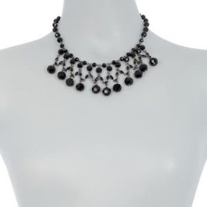 Carolee Black Faceted Bead Bib Frontal Necklace Crystal Statement